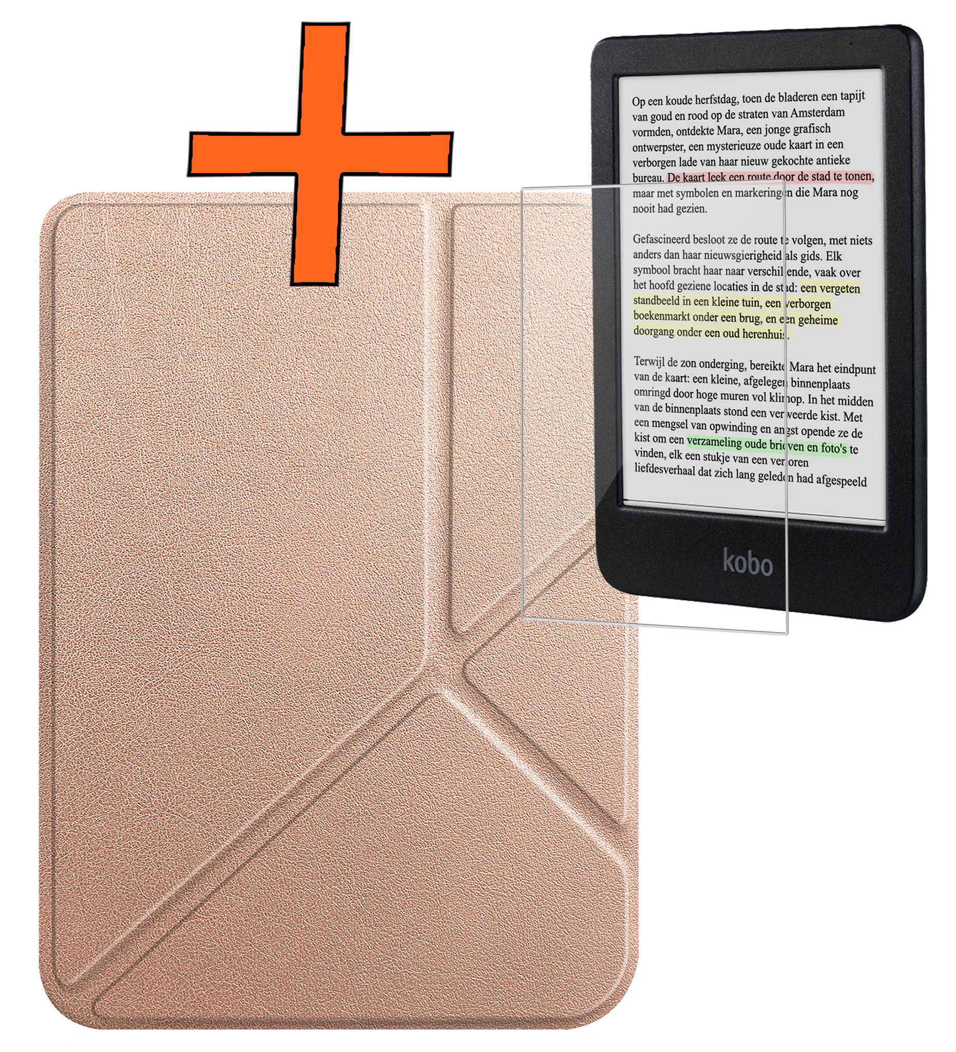 Nomfy Hoesje Geschikt voor Kobo Clara Colour Hoes Book Case Trifold - Hoes Geschikt voor Kobo Clara Colour Hoesje Book Cover Met Screenprotector - Rosé Goud