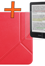 Nomfy Hoesje Geschikt voor Kobo Clara Colour Hoes Book Case Trifold - Hoes Geschikt voor Kobo Clara Colour Hoesje Book Cover Met Screenprotector - Rood