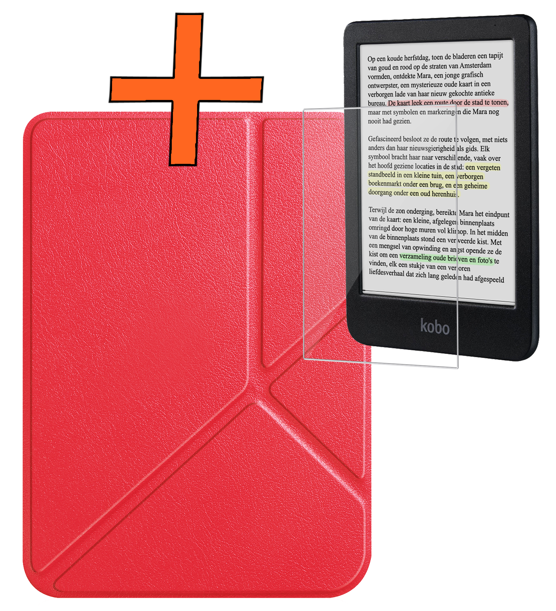 Nomfy Hoesje Geschikt voor Kobo Clara Colour Hoes Book Case Trifold - Hoes Geschikt voor Kobo Clara Colour Hoesje Book Cover Met Screenprotector - Rood