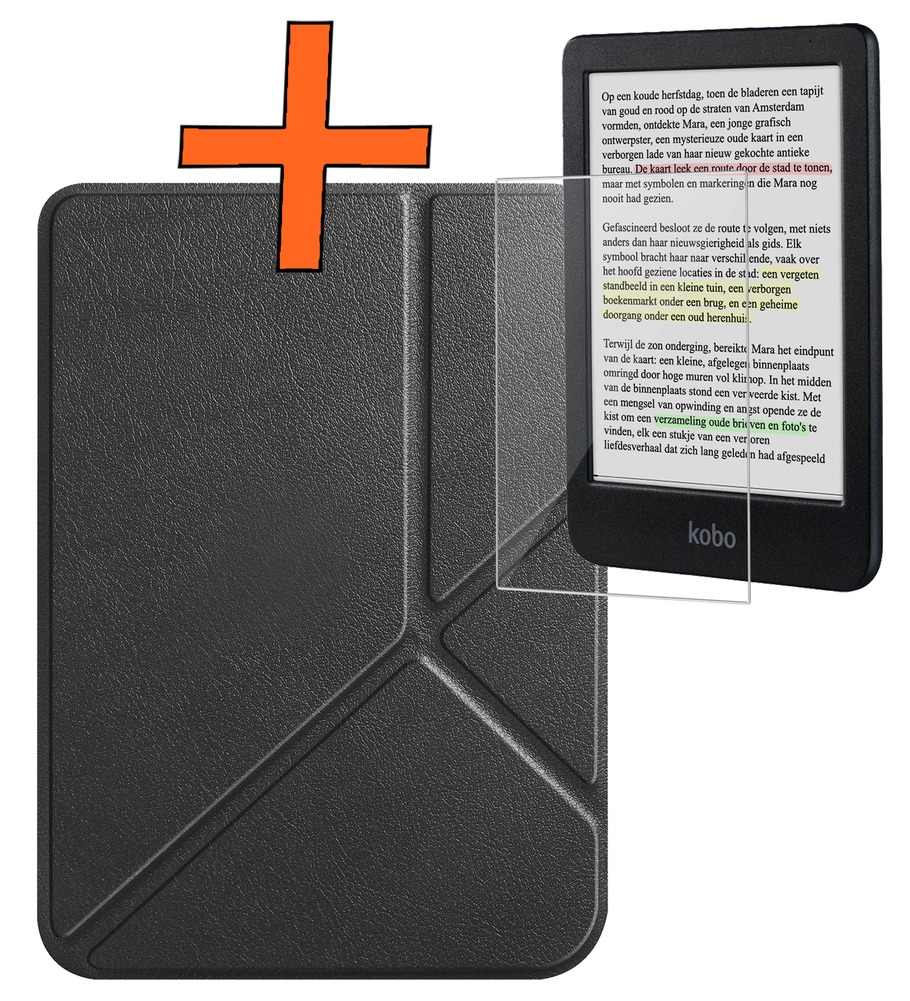 Nomfy Hoesje Geschikt voor Kobo Clara Colour Hoes Book Case Trifold - Hoes Geschikt voor Kobo Clara Colour Hoesje Book Cover Met Screenprotector - Zwart