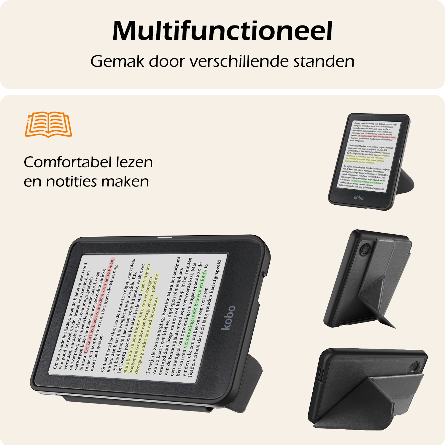 Nomfy Hoesje Geschikt voor Kobo Clara Colour Hoes Book Case Trifold - Hoes Geschikt voor Kobo Clara Colour Hoesje Book Cover Met Screenprotector - Zwart