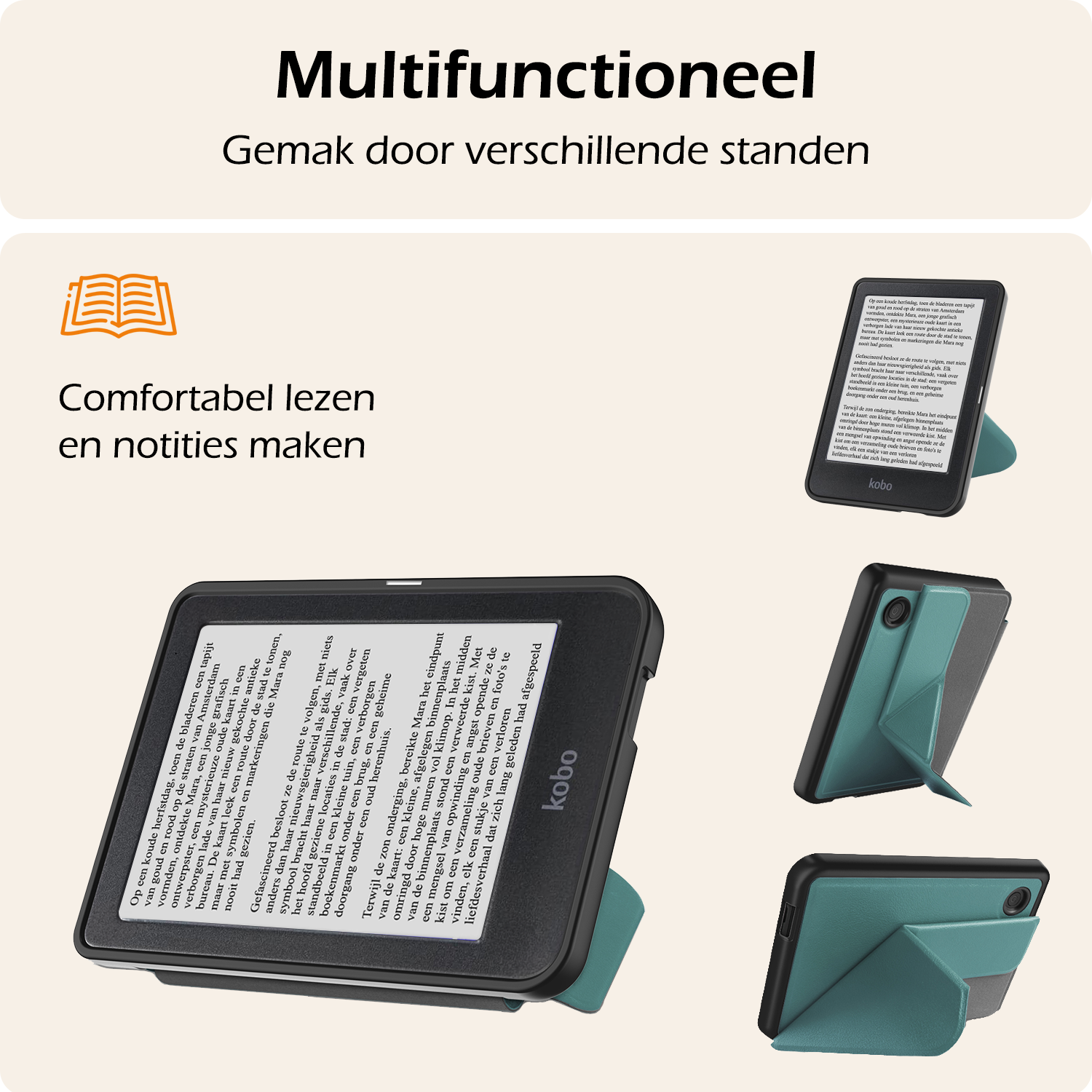 Nomfy Hoesje Geschikt voor Kobo Clara BW Hoes Book Case Trifold - Hoes Geschikt voor Kobo Clara BW Hoesje Book Cover - Donkergroen