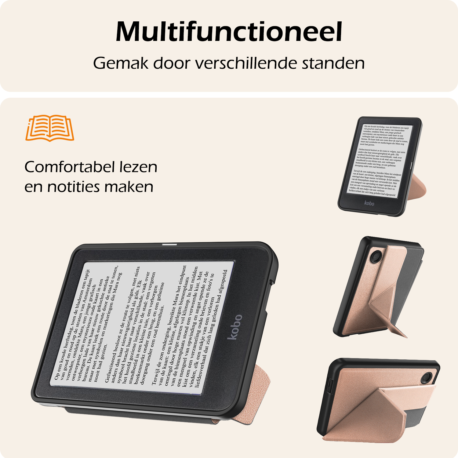Nomfy Hoesje Geschikt voor Kobo Clara BW Hoes Book Case Trifold - Hoes Geschikt voor Kobo Clara BW Hoesje Book Cover - Rosé Goud