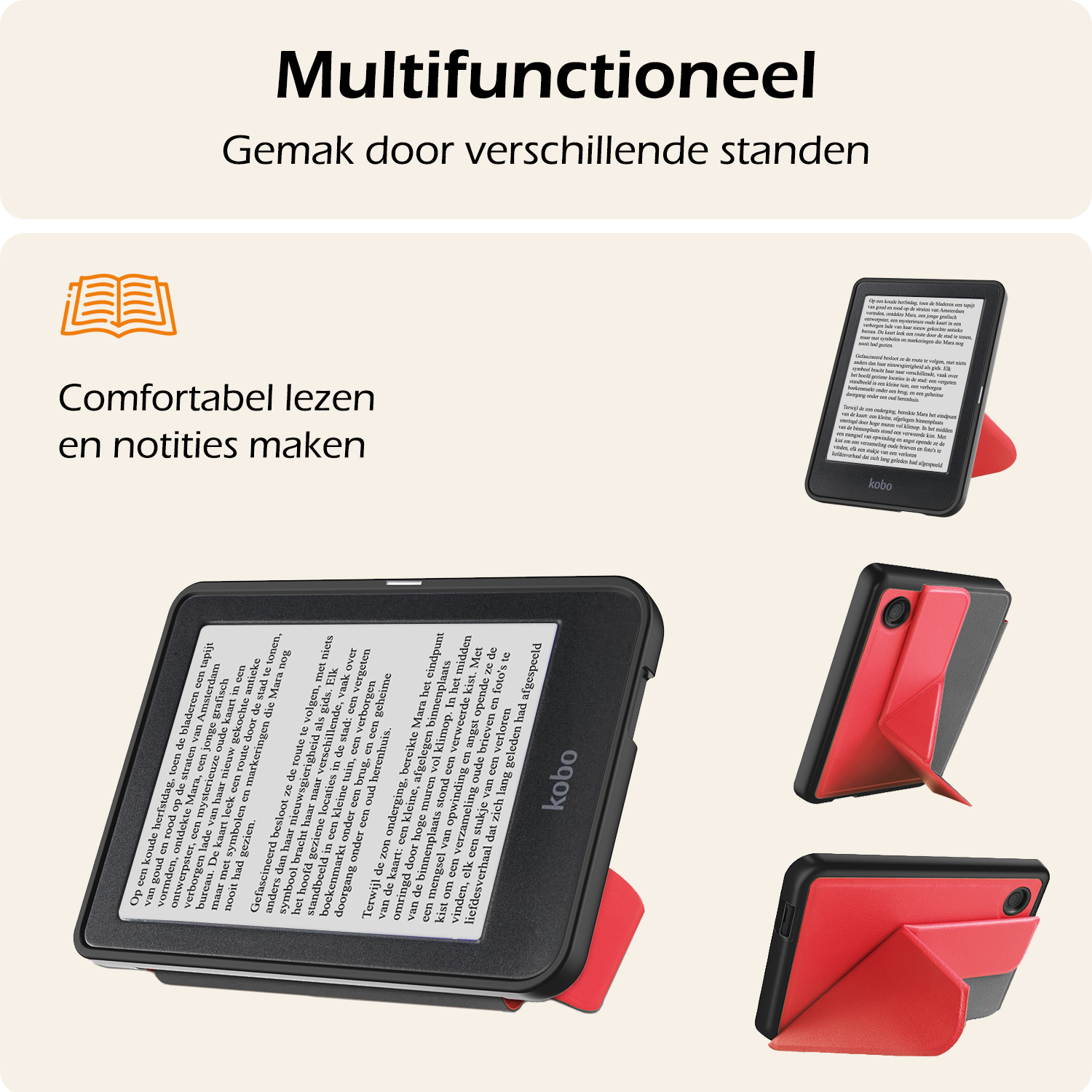 Nomfy Hoesje Geschikt voor Kobo Clara BW Hoes Book Case Trifold - Hoes Geschikt voor Kobo Clara BW Hoesje Book Cover - Rood