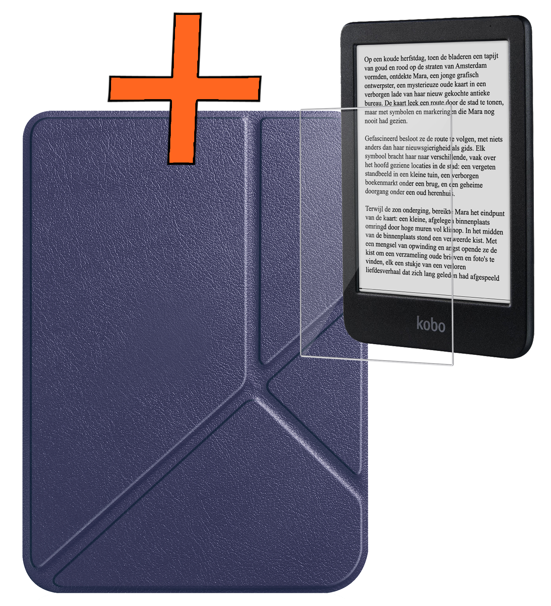Nomfy Hoesje Geschikt voor Kobo Clara BW Hoes Book Case Trifold - Hoes Geschikt voor Kobo Clara BW Hoesje Book Cover Met Screenprotector - Donkerblauw
