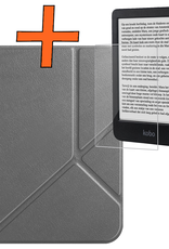 Nomfy Hoesje Geschikt voor Kobo Clara BW Hoes Book Case Trifold - Hoes Geschikt voor Kobo Clara BW Hoesje Book Cover Met Screenprotector - Grijs