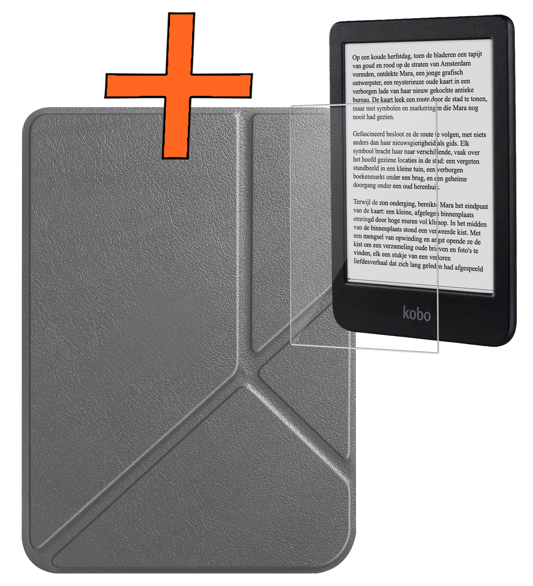 Nomfy Hoesje Geschikt voor Kobo Clara BW Hoes Book Case Trifold - Hoes Geschikt voor Kobo Clara BW Hoesje Book Cover Met Screenprotector - Grijs