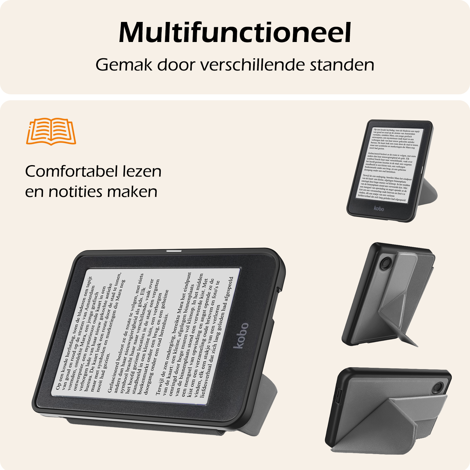 Nomfy Hoesje Geschikt voor Kobo Clara BW Hoes Book Case Trifold - Hoes Geschikt voor Kobo Clara BW Hoesje Book Cover Met Screenprotector - Grijs