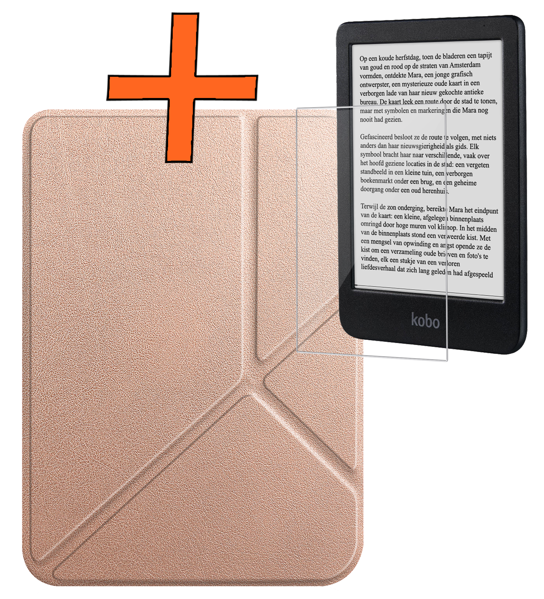 Nomfy Hoesje Geschikt voor Kobo Clara BW Hoes Book Case Trifold - Hoes Geschikt voor Kobo Clara BW Hoesje Book Cover Met Screenprotector - Rosé Goud