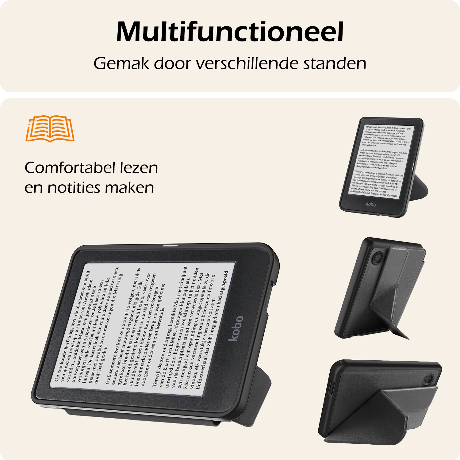 Nomfy Hoesje Geschikt voor Kobo Clara BW Hoes Book Case Trifold - Hoes Geschikt voor Kobo Clara BW Hoesje Book Cover Met Screenprotector - Zwart