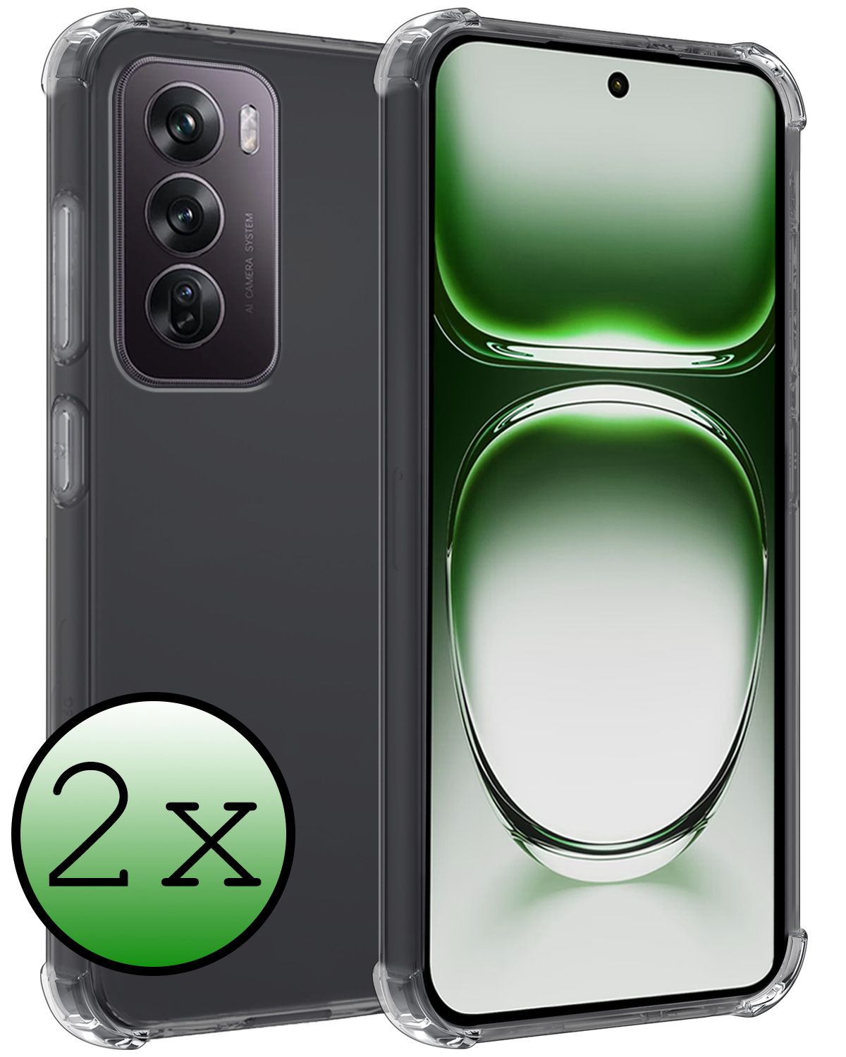 BASEY. Hoesje Geschikt voor Oppo Reno12 Hoesje Shock Proof Cover Case Shockproof - Hoes Geschikt voor Oppo Reno12 Hoes Siliconen Back Case - Transparant - 2 PACK