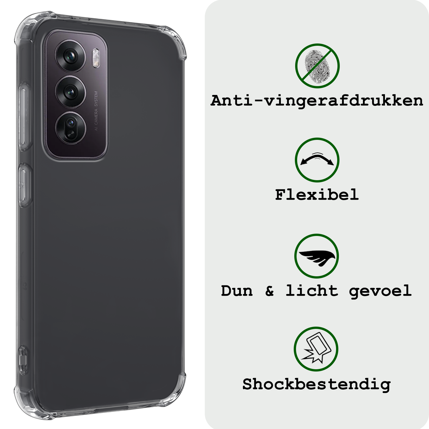 BASEY. Hoesje Geschikt voor Oppo Reno12 Hoesje Shock Proof Cover Case Shockproof Met 2x Screenprotector - Hoes Geschikt voor Oppo Reno12 Hoes Siliconen Back Case - Transparant