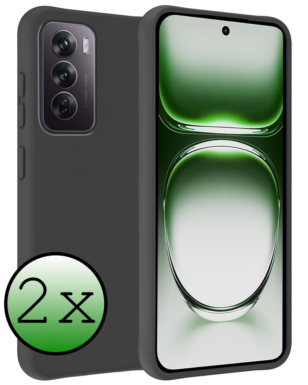 BASEY. Hoes Geschikt voor Oppo Reno12 Hoesje Siliconen Back Cover Case - Hoesje Geschikt voor Oppo Reno12 Hoes Cover Hoesje - Zwart - 2 Stuks