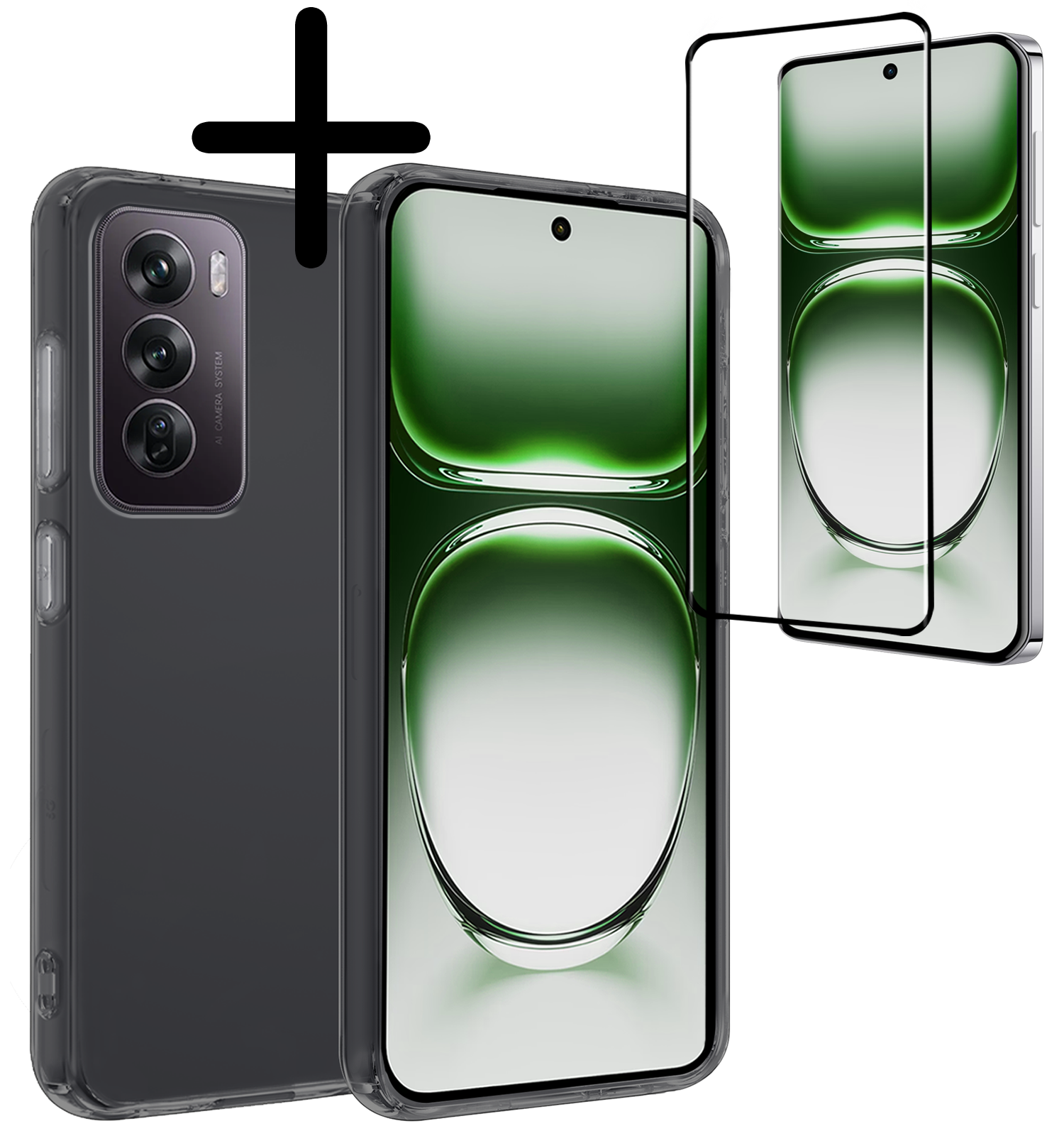 BASEY. Hoes Geschikt voor Oppo Reno12 Hoesje Siliconen Back Cover Case Met Screenprotector - Hoesje Geschikt voor Oppo Reno12 Hoes Cover Hoesje - Transparant