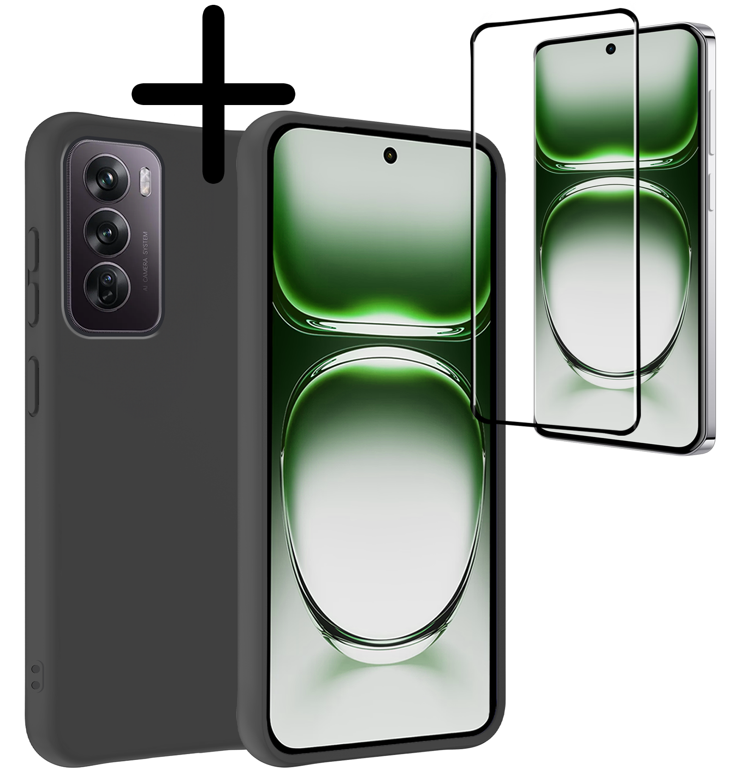 BASEY. Hoes Geschikt voor Oppo Reno12 Hoesje Siliconen Back Cover Case Met Screenprotector - Hoesje Geschikt voor Oppo Reno12 Hoes Cover Hoesje - Zwart