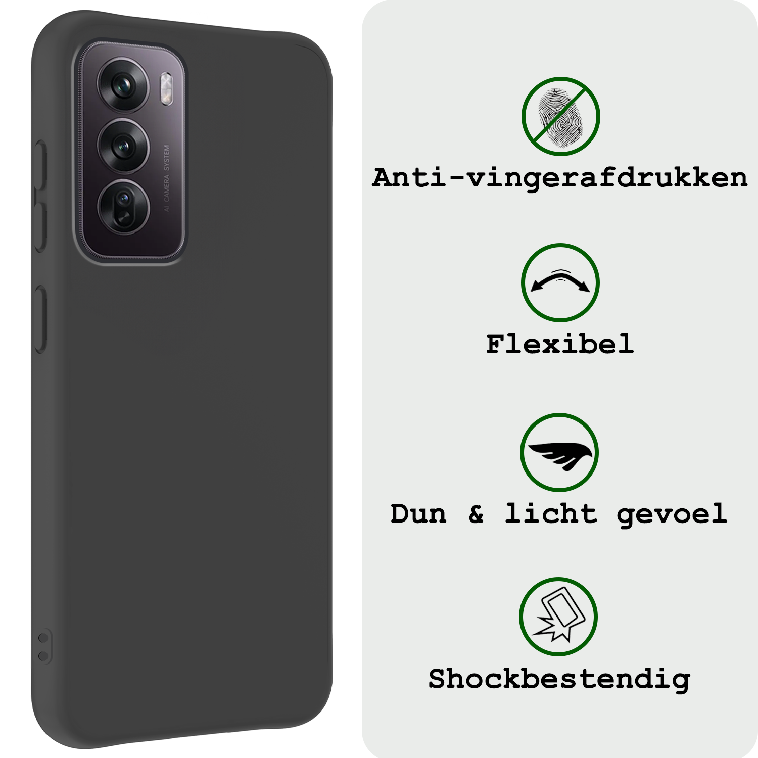 BASEY. Hoes Geschikt voor Oppo Reno12 Hoesje Siliconen Back Cover Case Met 2x Screenprotector - Hoesje Geschikt voor Oppo Reno12 Hoes Cover Hoesje - Zwart