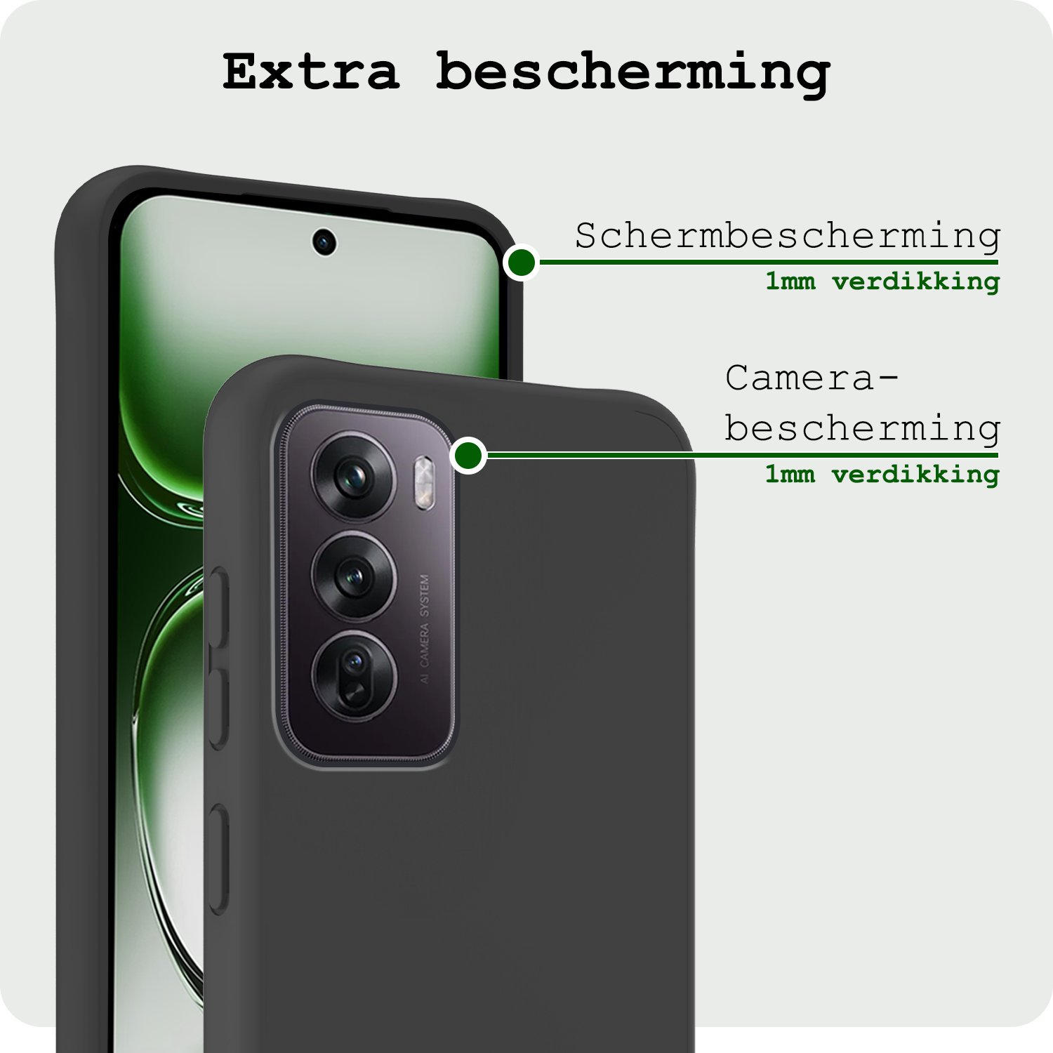 BASEY. Hoes Geschikt voor Oppo Reno12 Hoesje Siliconen Back Cover Case Met 2x Screenprotector - Hoesje Geschikt voor Oppo Reno12 Hoes Cover Hoesje - Zwart