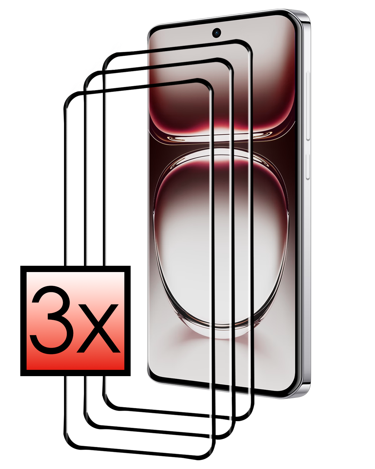 NoXx Screenprotector Geschikt voor Oppo Reno12 Screenprotector Tempered Glass Gehard Glas Full Cover - 3x