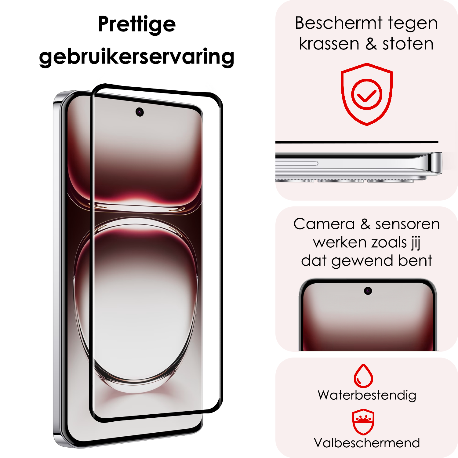 NoXx Screenprotector Geschikt voor Oppo Reno12 Screenprotector Tempered Glass Gehard Glas Full Cover - 3x