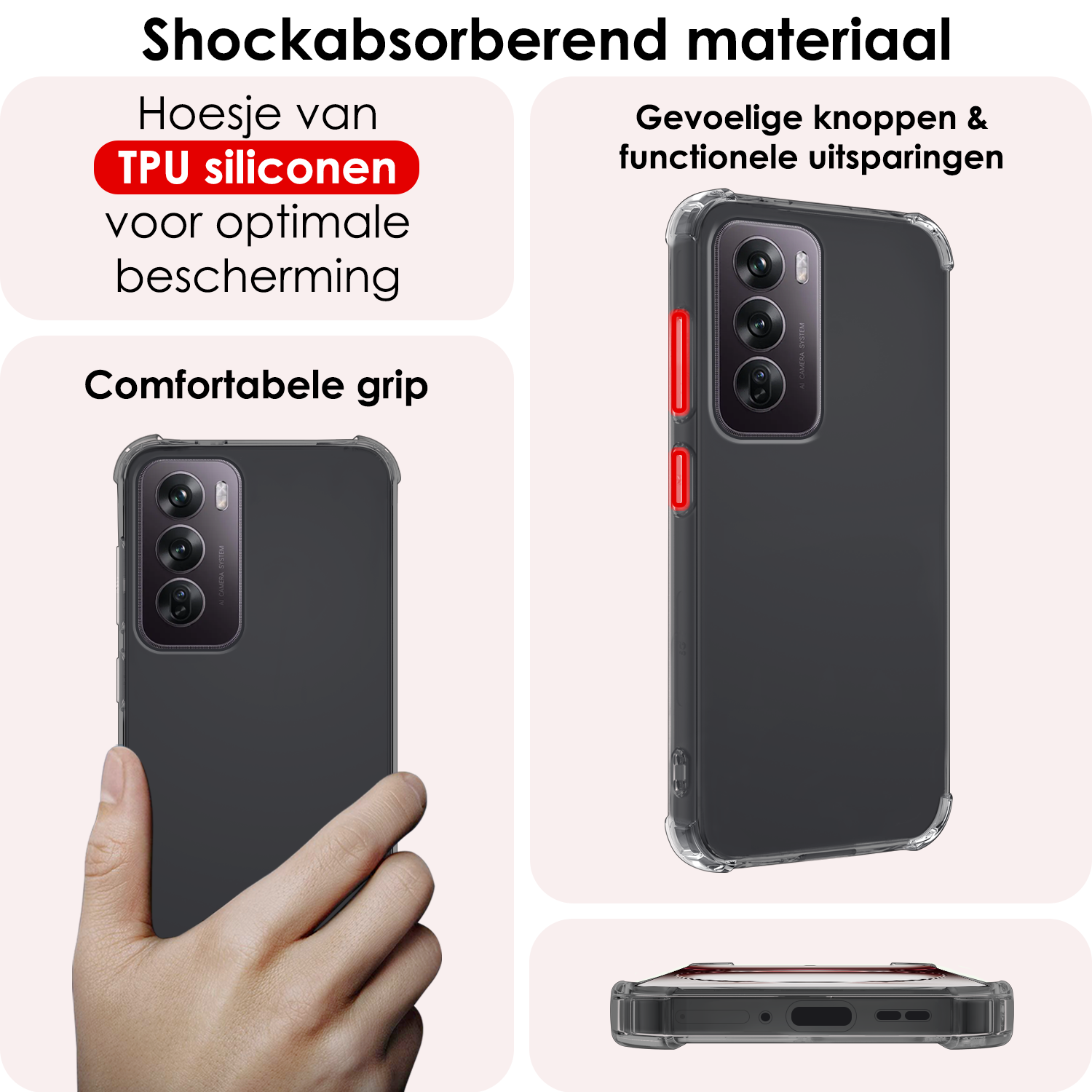 NoXx Hoesje Geschikt voor Oppo Reno12 Hoesje Shock Proof Cover Case Shockproof - Hoes Geschikt voor Oppo Reno12 Hoes Siliconen Back Case - Transparant - 2 PACK