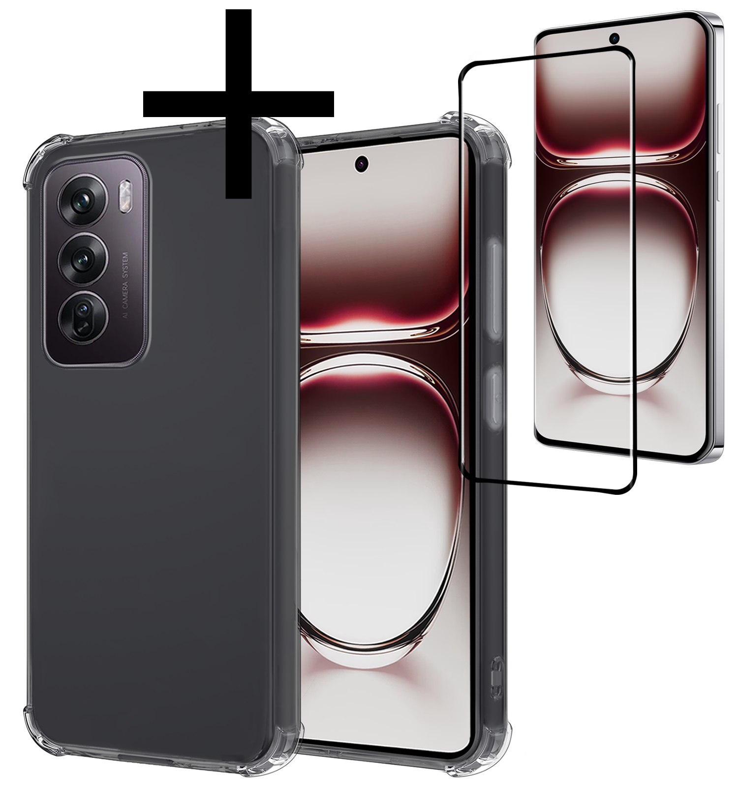 NoXx Hoesje Geschikt voor Oppo Reno12 Hoesje Shock Proof Cover Case Shockproof Met Screenprotector - Hoes Geschikt voor Oppo Reno12 Hoes Siliconen Back Case - Transparant