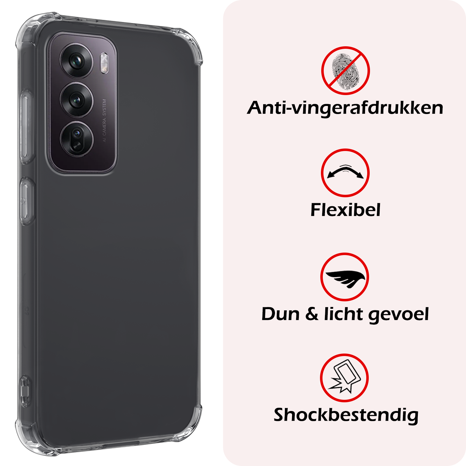 NoXx Hoesje Geschikt voor Oppo Reno12 Hoesje Shock Proof Cover Case Shockproof Met 2x Screenprotector - Hoes Geschikt voor Oppo Reno12 Hoes Siliconen Back Case - Transparant