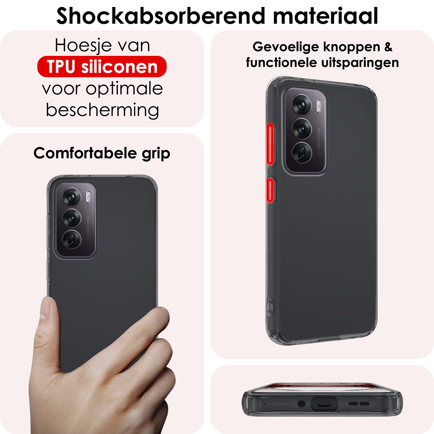NoXx Hoes Geschikt voor Oppo Reno12 Hoesje Cover Siliconen Back Case Hoes - Transparant - 2x
