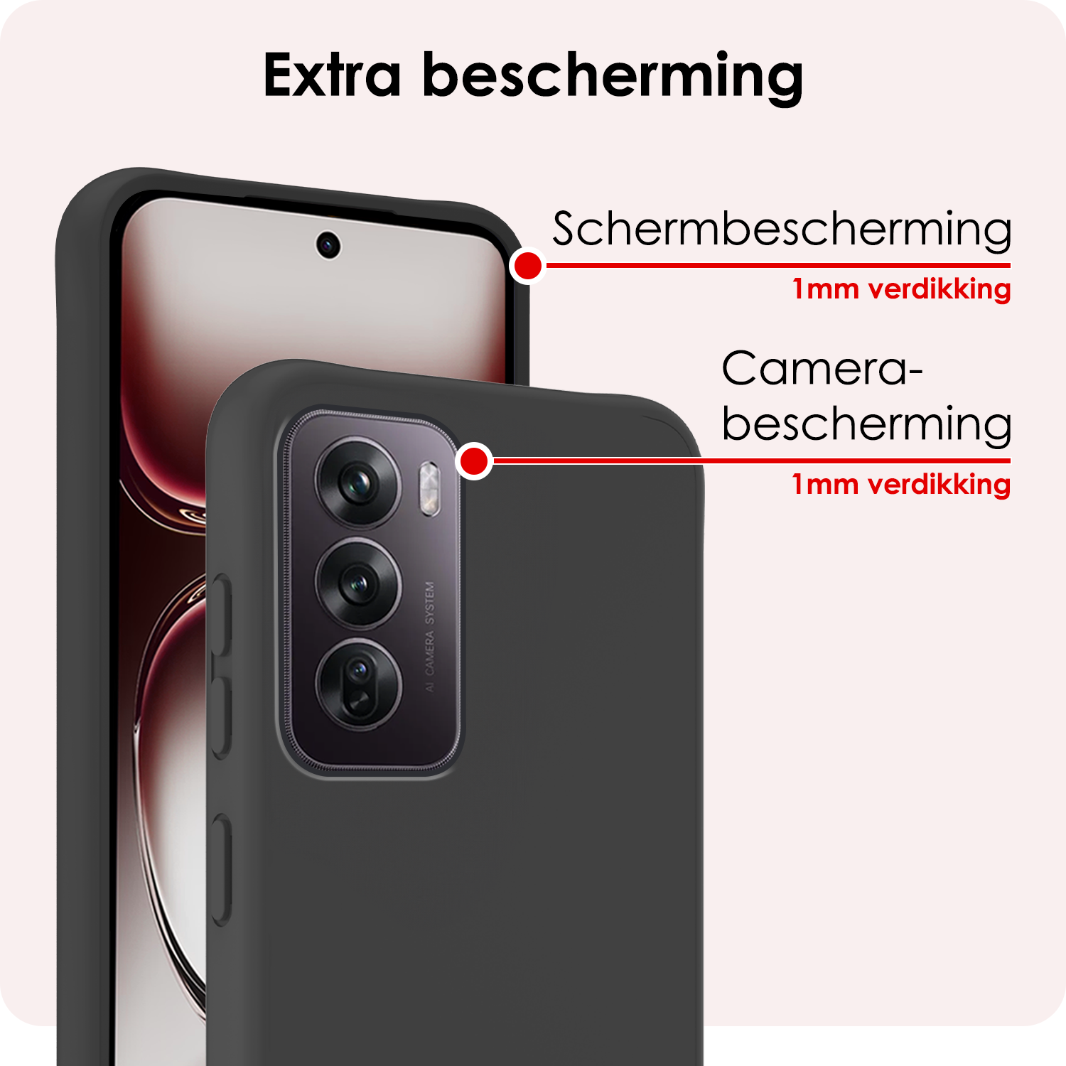 NoXx Hoes Geschikt voor Oppo Reno12 Hoesje Cover Siliconen Back Case Hoes - Zwart - 2x
