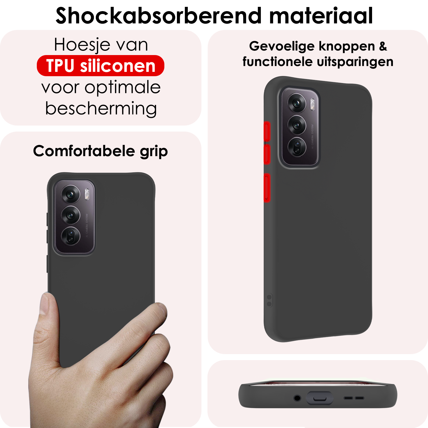 NoXx Hoes Geschikt voor Oppo Reno12 Hoesje Cover Siliconen Back Case Hoes - Zwart - 2x