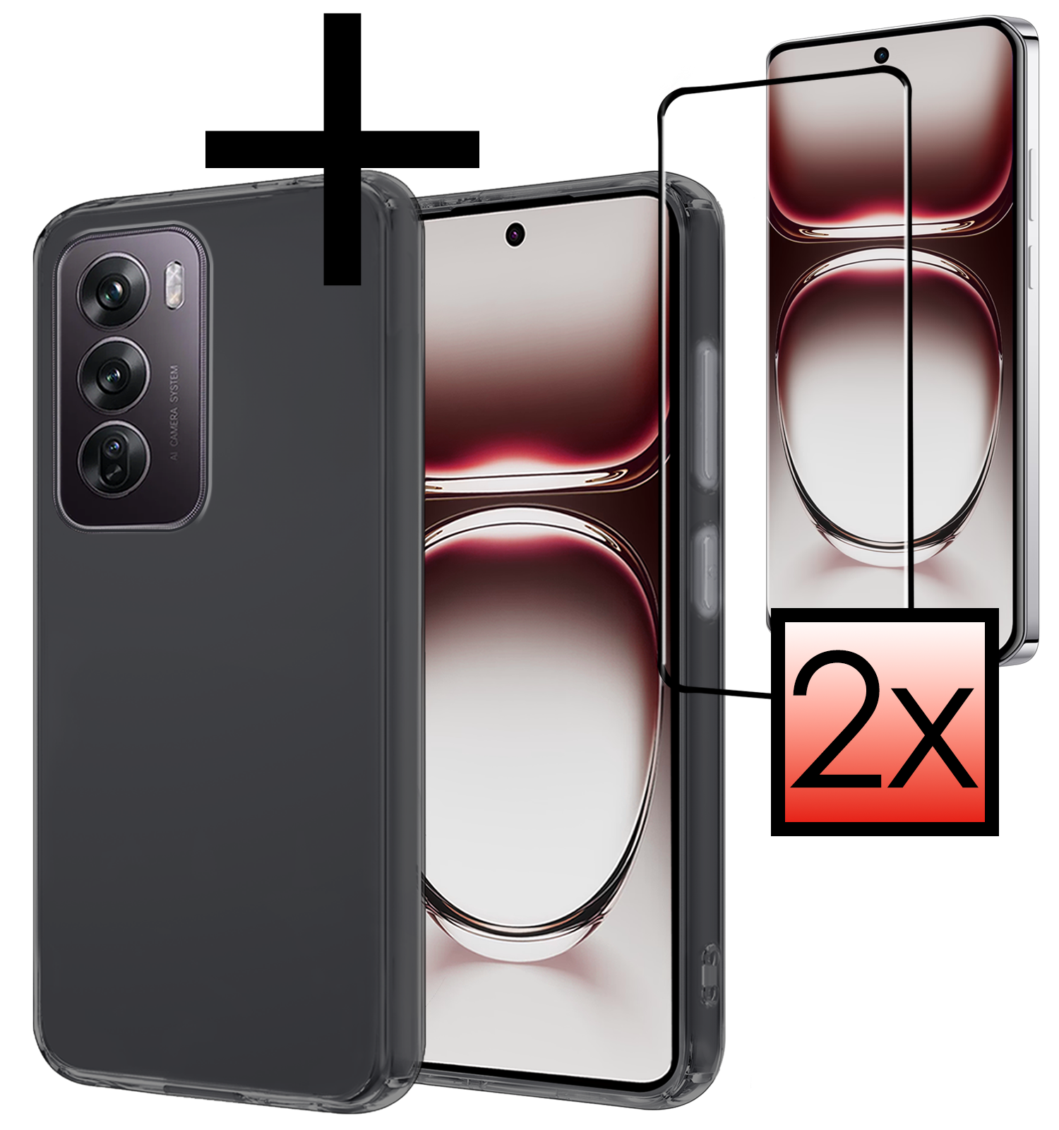 NoXx Hoes Geschikt voor Oppo Reno12 Hoesje Cover Siliconen Back Case Hoes Met 2x Screenprotector - Transparant