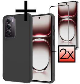 NoXx NoXx Oppo Reno12 Hoesje Siliconen Met 2x Screenprotector - Zwart