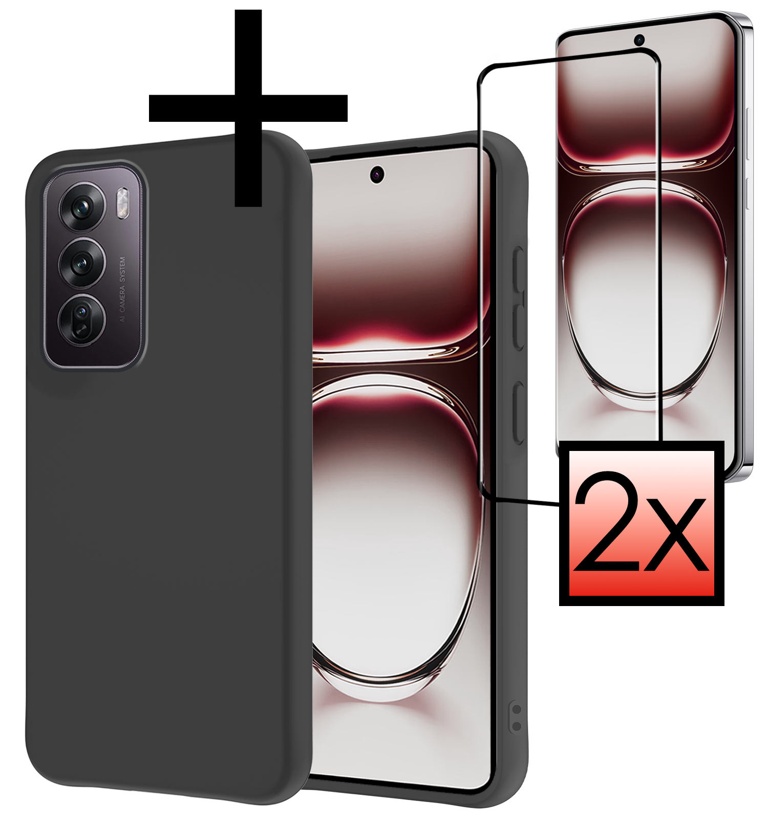 NoXx Hoes Geschikt voor Oppo Reno12 Hoesje Cover Siliconen Back Case Hoes Met 2x Screenprotector - Zwart