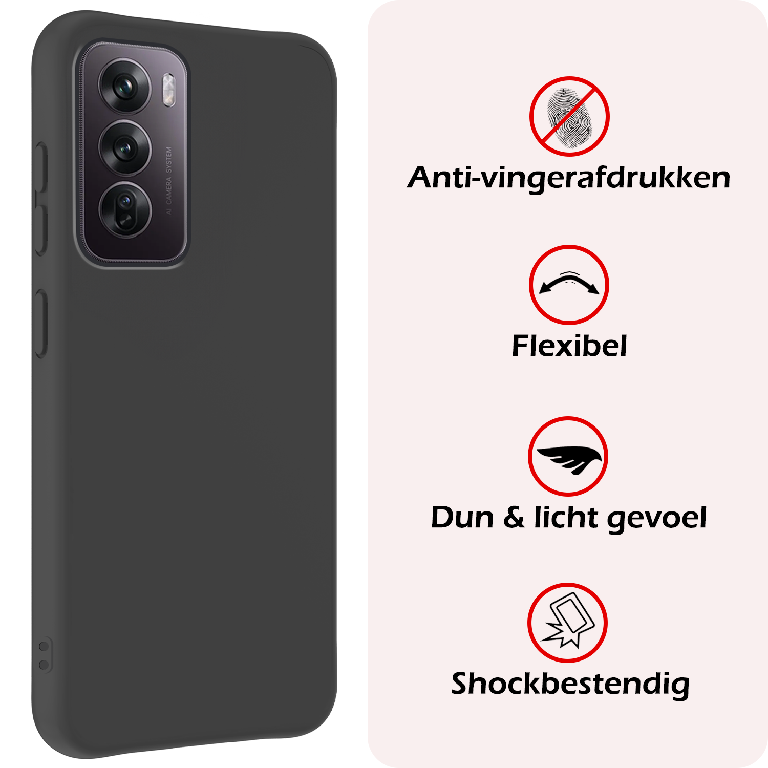 NoXx Hoes Geschikt voor Oppo Reno12 Hoesje Cover Siliconen Back Case Hoes Met 2x Screenprotector - Zwart