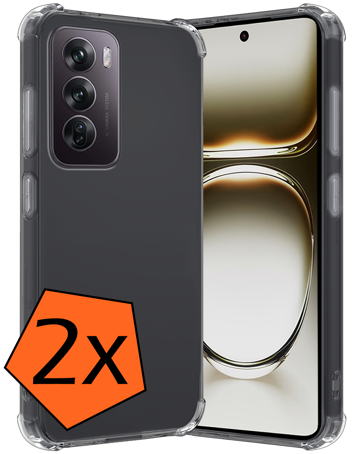 Nomfy Hoesje Geschikt voor Oppo Reno12 Hoesje Shock Proof Cover Case Shockproof - Hoes Geschikt voor Oppo Reno12 Hoes Siliconen Back Case - Transparant - 2 PACK