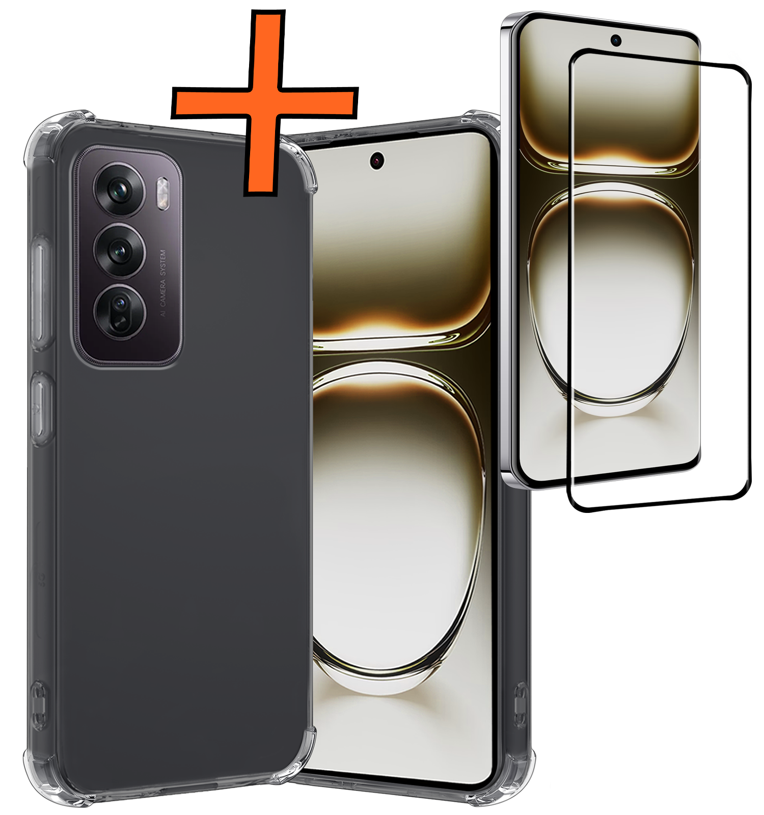 Nomfy Hoesje Geschikt voor Oppo Reno12 Hoesje Shock Proof Cover Case Shockproof Met Screenprotector - Hoes Geschikt voor Oppo Reno12 Hoes Siliconen Back Case - Transparant