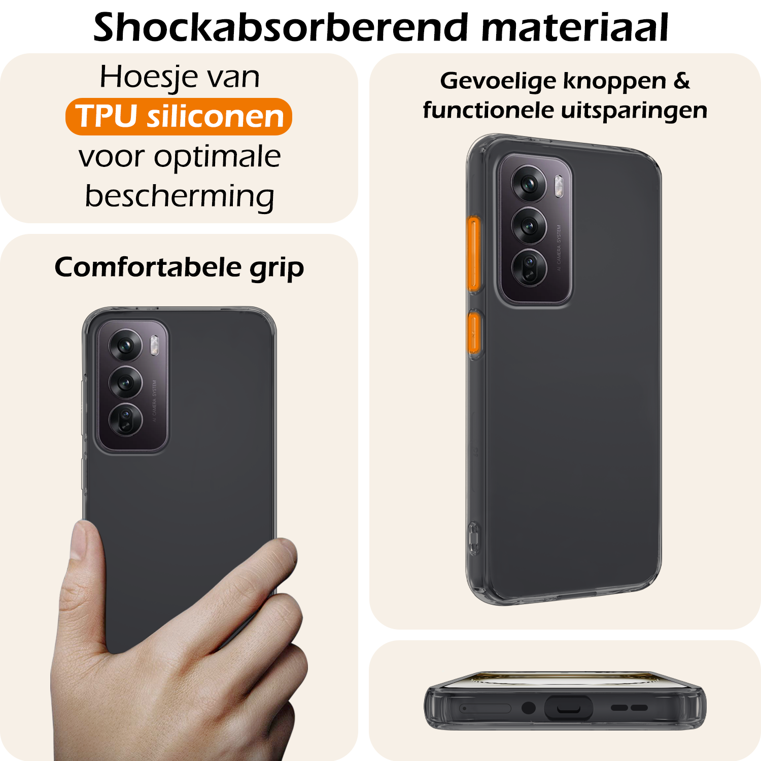 Nomfy Hoesje Geschikt voor Oppo Reno12 Hoesje Siliconen Cover Case Met Screenprotector - Hoes Geschikt voor Oppo Reno12 Hoes Back Case - Transparant