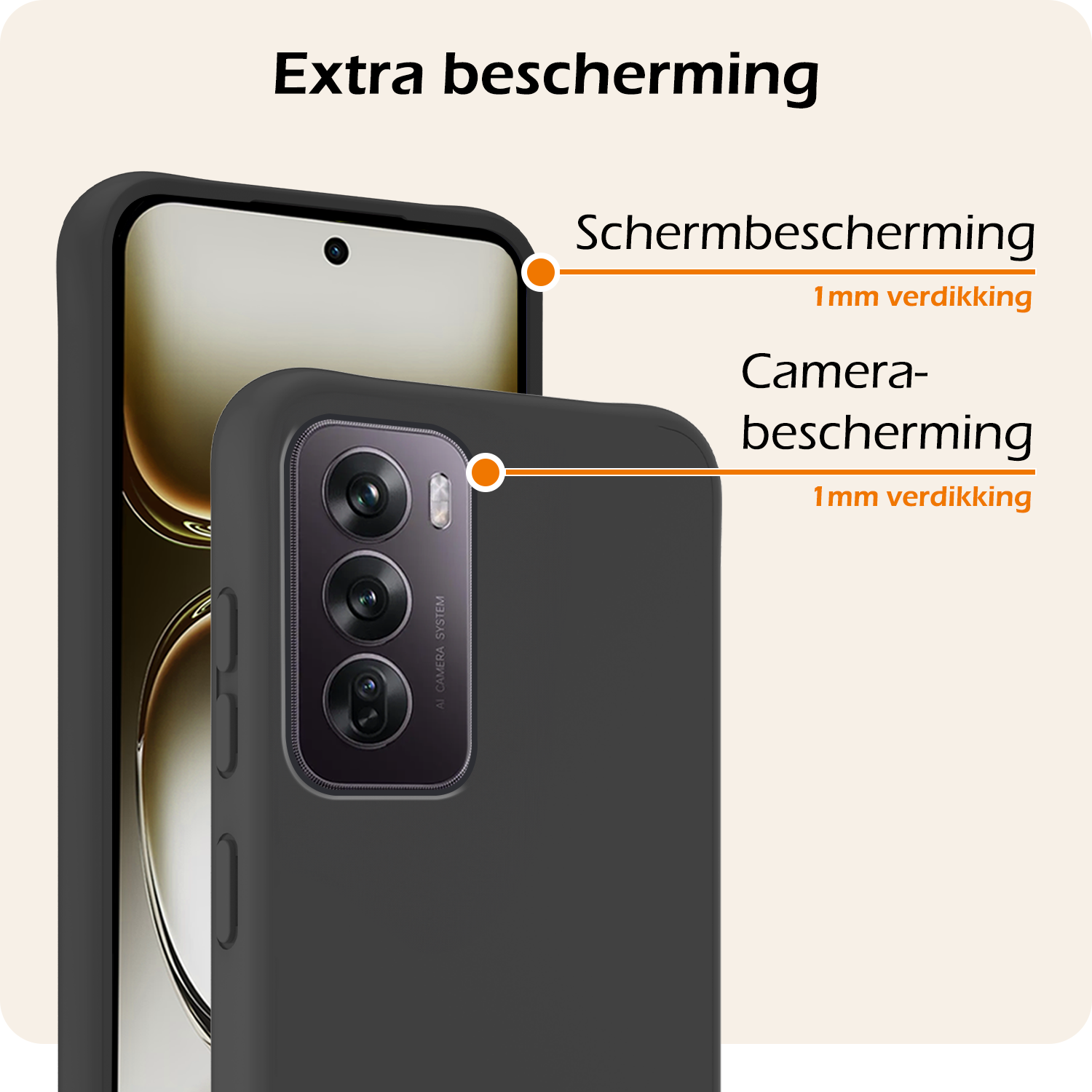 Nomfy Hoesje Geschikt voor Oppo Reno12 Hoesje Siliconen Cover Case Met Screenprotector - Hoes Geschikt voor Oppo Reno12 Hoes Back Case - Zwart