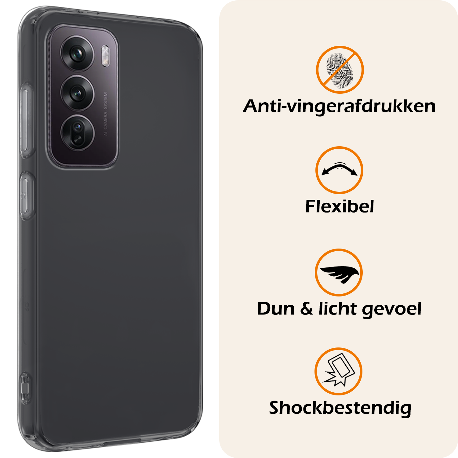 Nomfy Hoesje Geschikt voor Oppo Reno12 Hoesje Siliconen Cover Case Met 2x Screenprotector - Hoes Geschikt voor Oppo Reno12 Hoes Back Case - Transparant
