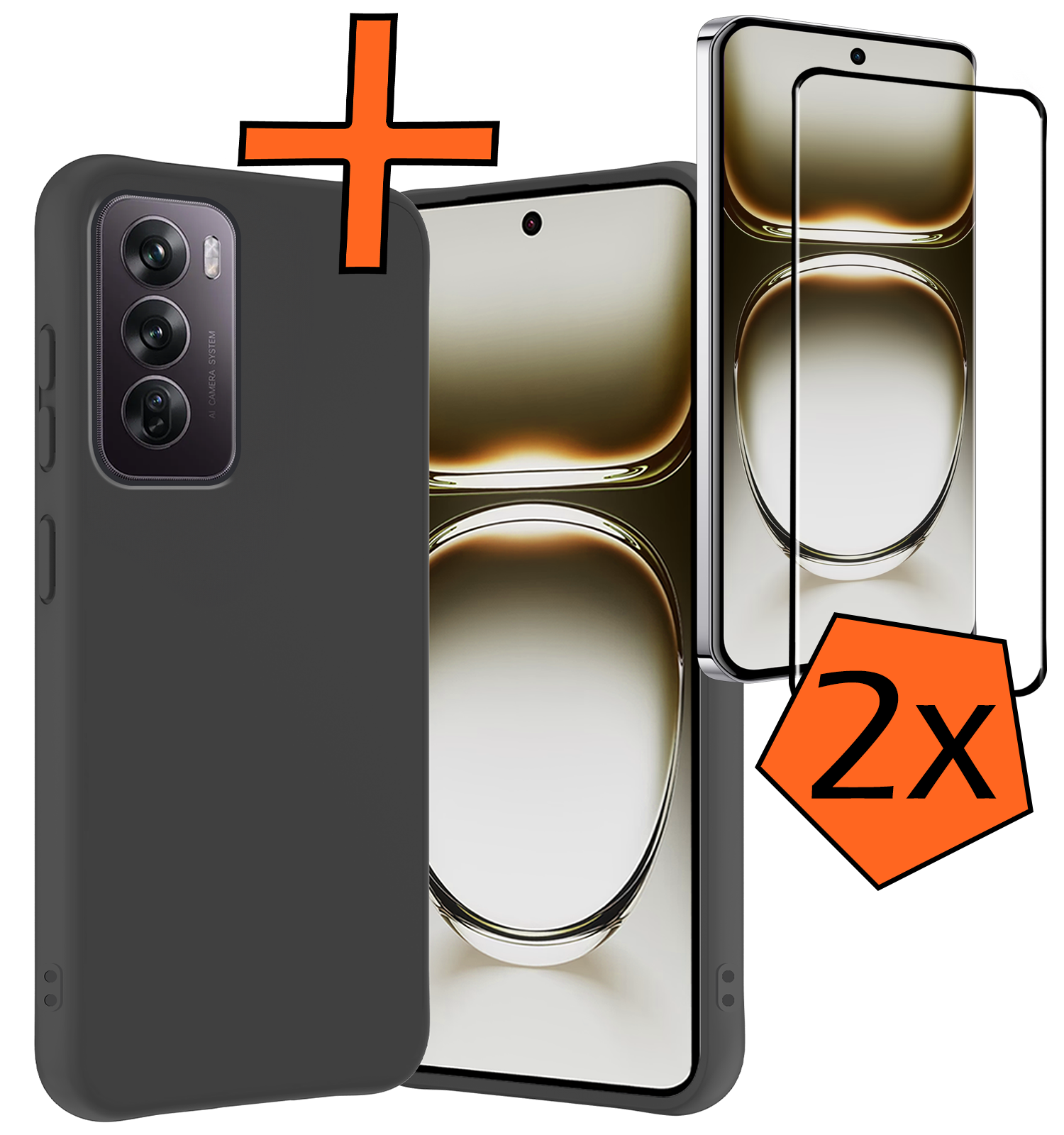 Nomfy Hoesje Geschikt voor Oppo Reno12 Hoesje Siliconen Cover Case Met 2x Screenprotector - Hoes Geschikt voor Oppo Reno12 Hoes Back Case - Zwart