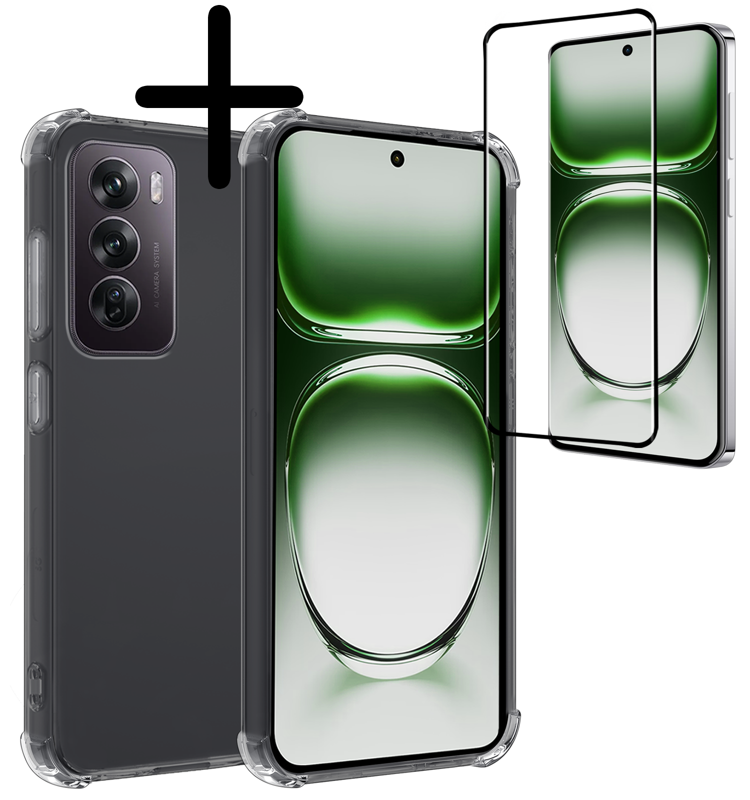 BASEY. Hoesje Geschikt voor Oppo Reno12 Pro Hoesje Shock Proof Cover Case Shockproof Met Screenprotector - Hoes Geschikt voor Oppo Reno12 Pro Hoes Siliconen Back Case - Transparant