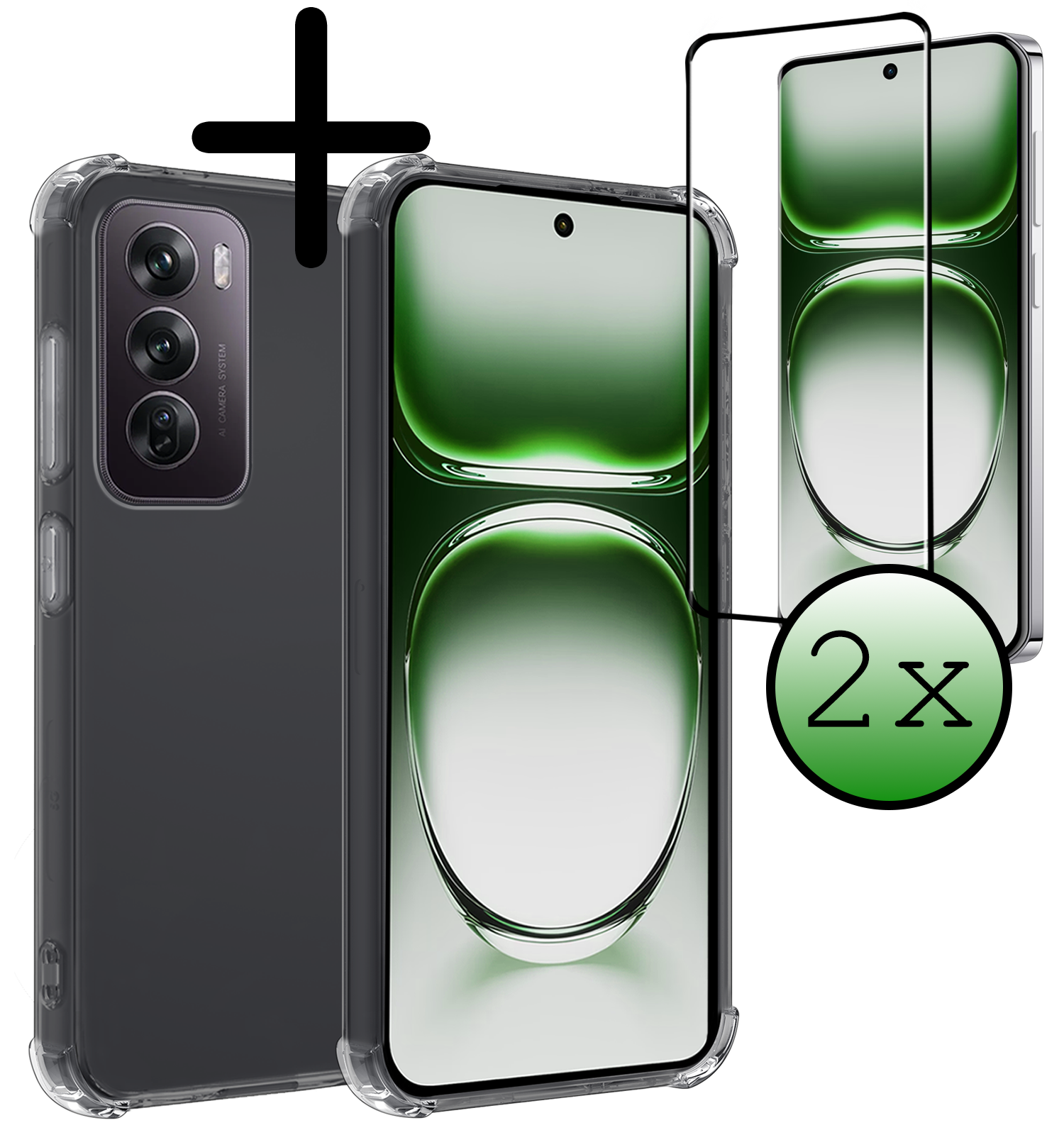 BASEY. Hoesje Geschikt voor Oppo Reno12 Pro Hoesje Shock Proof Cover Case Shockproof Met 2x Screenprotector - Hoes Geschikt voor Oppo Reno12 Pro Hoes Siliconen Back Case - Transparant