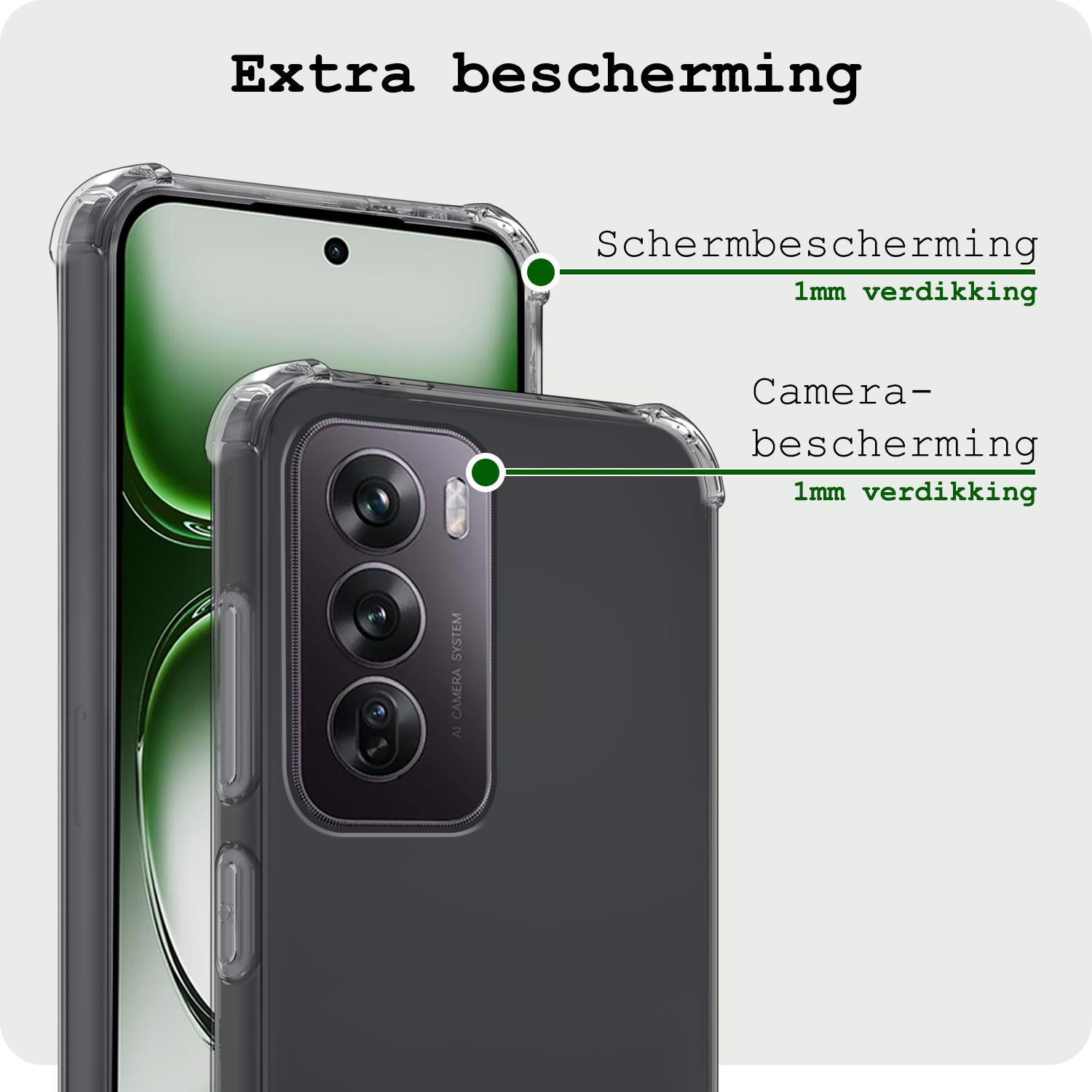 BASEY. Hoesje Geschikt voor Oppo Reno12 Pro Hoesje Shock Proof Cover Case Shockproof Met 2x Screenprotector - Hoes Geschikt voor Oppo Reno12 Pro Hoes Siliconen Back Case - Transparant