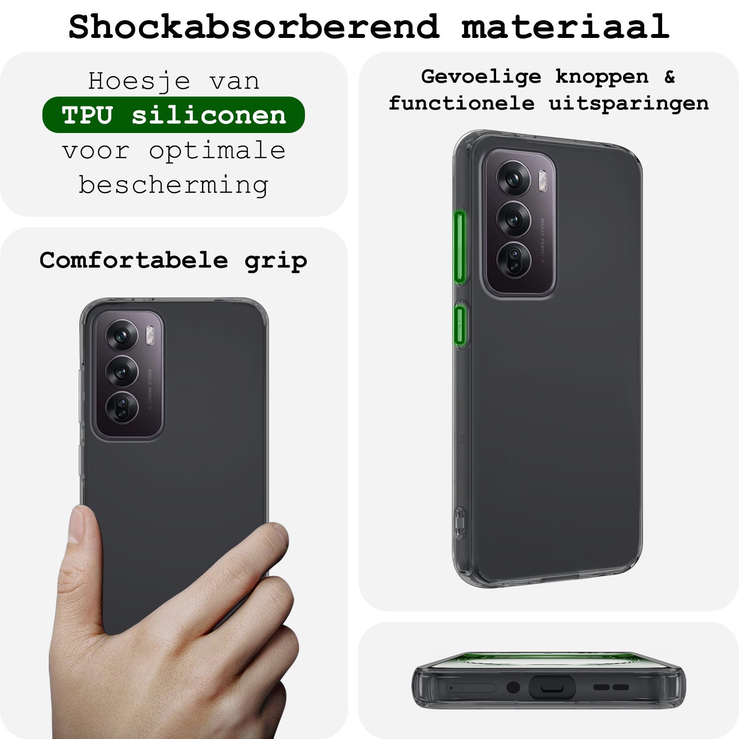 BASEY. Hoes Geschikt voor Oppo Reno12 Pro Hoesje Siliconen Back Cover Case - Hoesje Geschikt voor Oppo Reno12 Pro Hoes Cover Hoesje - Transparant - 2 Stuks
