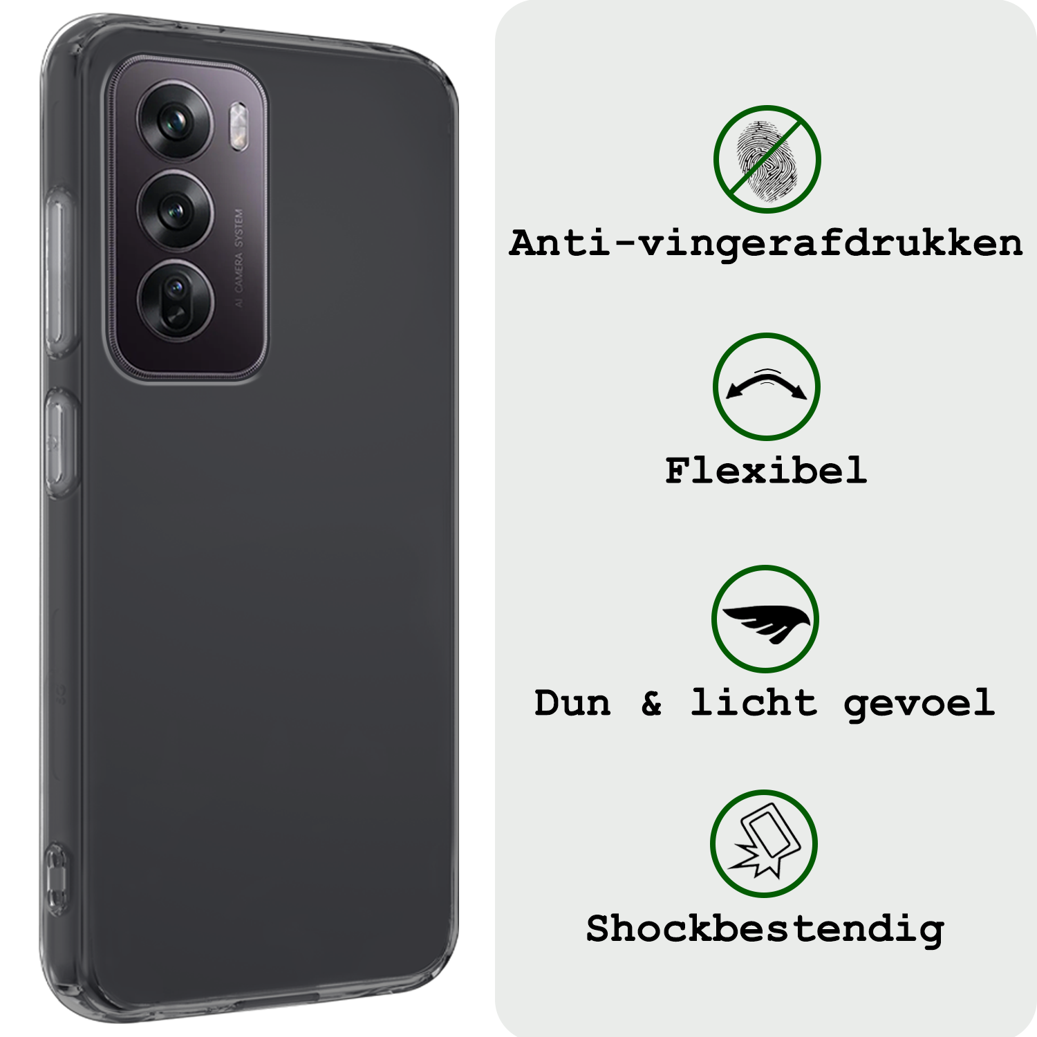 BASEY. Hoes Geschikt voor Oppo Reno12 Pro Hoesje Siliconen Back Cover Case Met Screenprotector - Hoesje Geschikt voor Oppo Reno12 Pro Hoes Cover Hoesje - Transparant