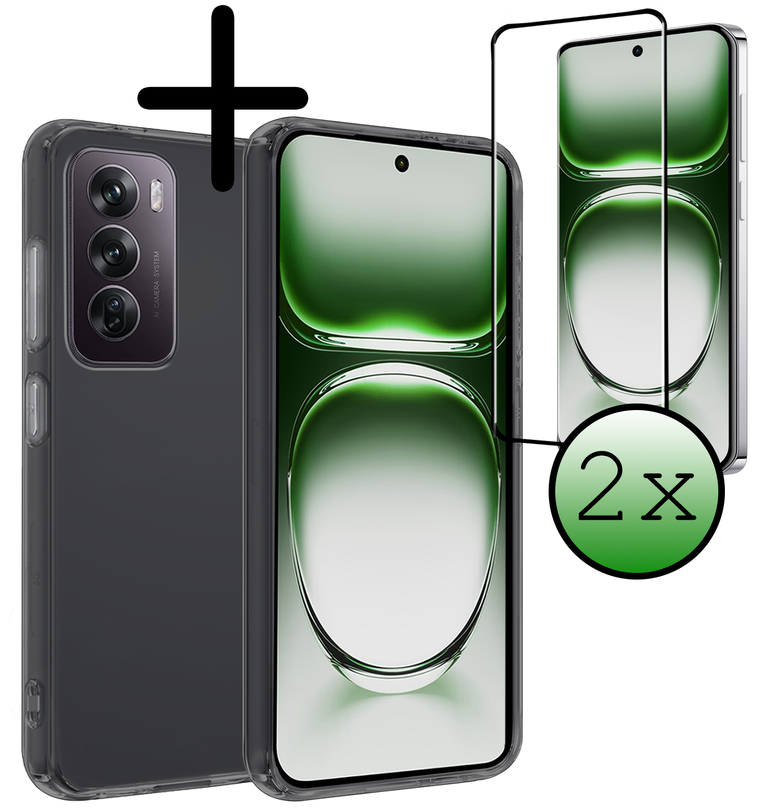 BASEY. Hoes Geschikt voor Oppo Reno12 Pro Hoesje Siliconen Back Cover Case Met 2x Screenprotector - Hoesje Geschikt voor Oppo Reno12 Pro Hoes Cover Hoesje - Transparant