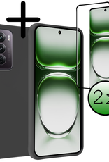 BASEY. Hoes Geschikt voor Oppo Reno12 Pro Hoesje Siliconen Back Cover Case Met 2x Screenprotector - Hoesje Geschikt voor Oppo Reno12 Pro Hoes Cover Hoesje - Zwart
