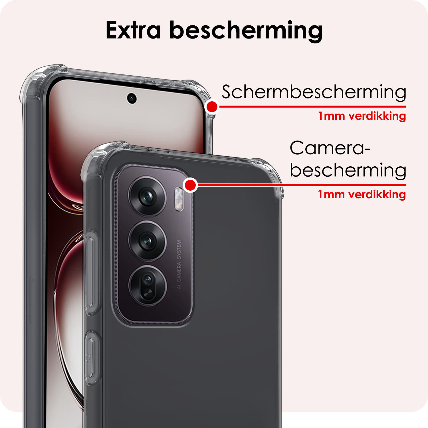 NoXx Hoesje Geschikt voor Oppo Reno12 Pro Hoesje Shock Proof Cover Case Shockproof - Hoes Geschikt voor Oppo Reno12 Pro Hoes Siliconen Back Case - Transparant