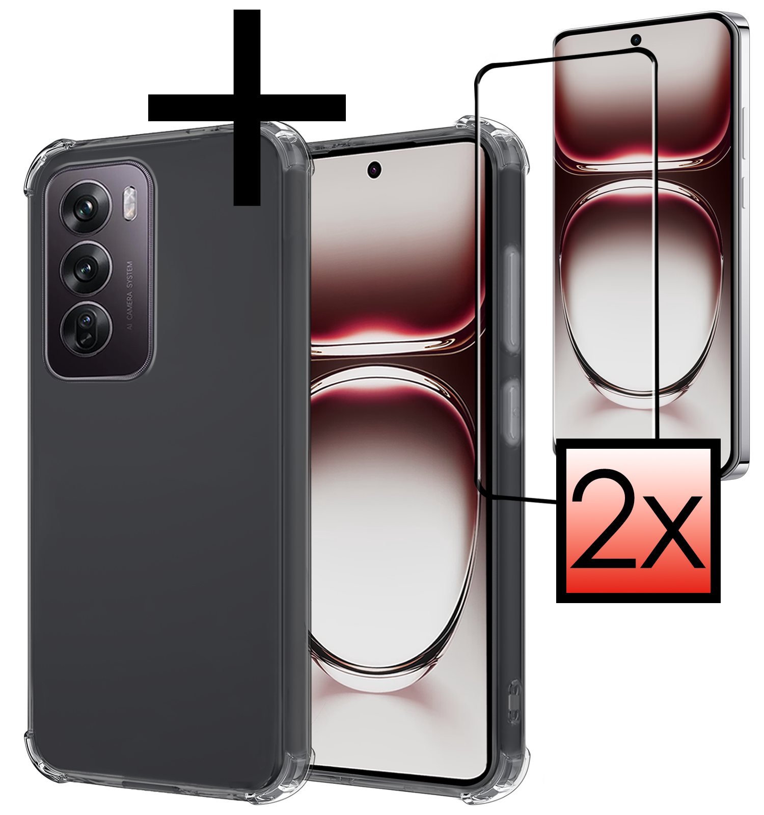 NoXx Hoesje Geschikt voor Oppo Reno12 Pro Hoesje Shock Proof Cover Case Shockproof Met 2x Screenprotector - Hoes Geschikt voor Oppo Reno12 Pro Hoes Siliconen Back Case - Transparant