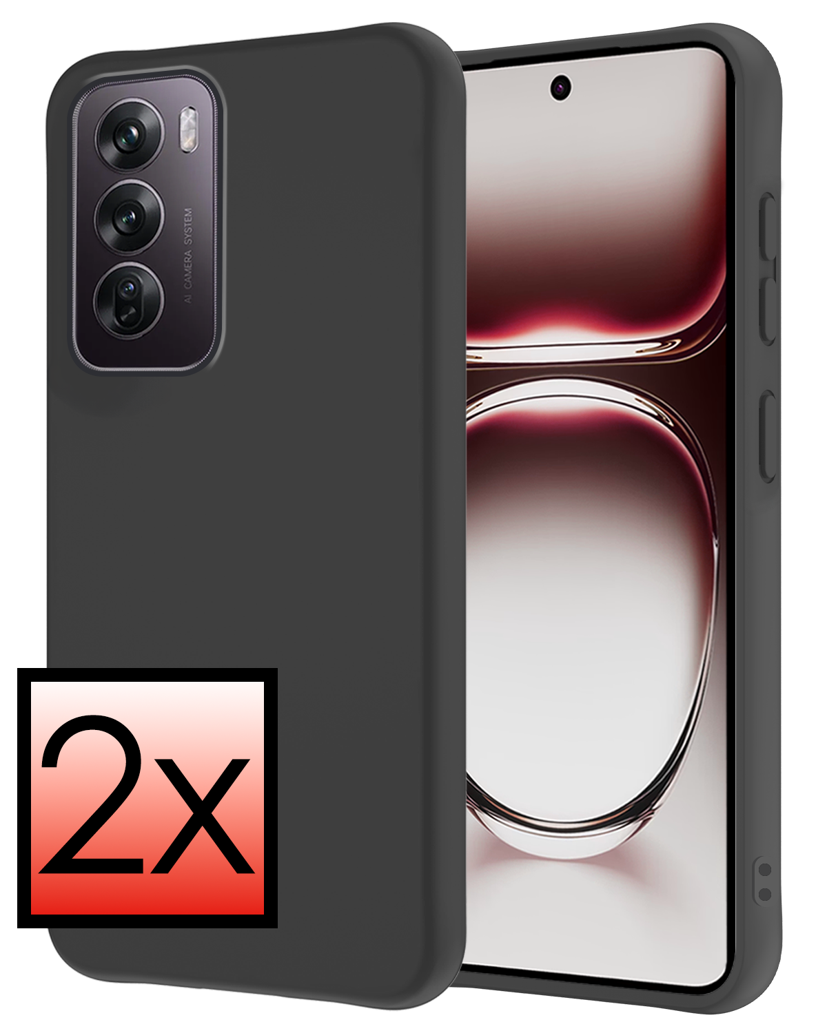 NoXx Hoes Geschikt voor Oppo Reno12 Pro Hoesje Cover Siliconen Back Case Hoes - Zwart - 2x