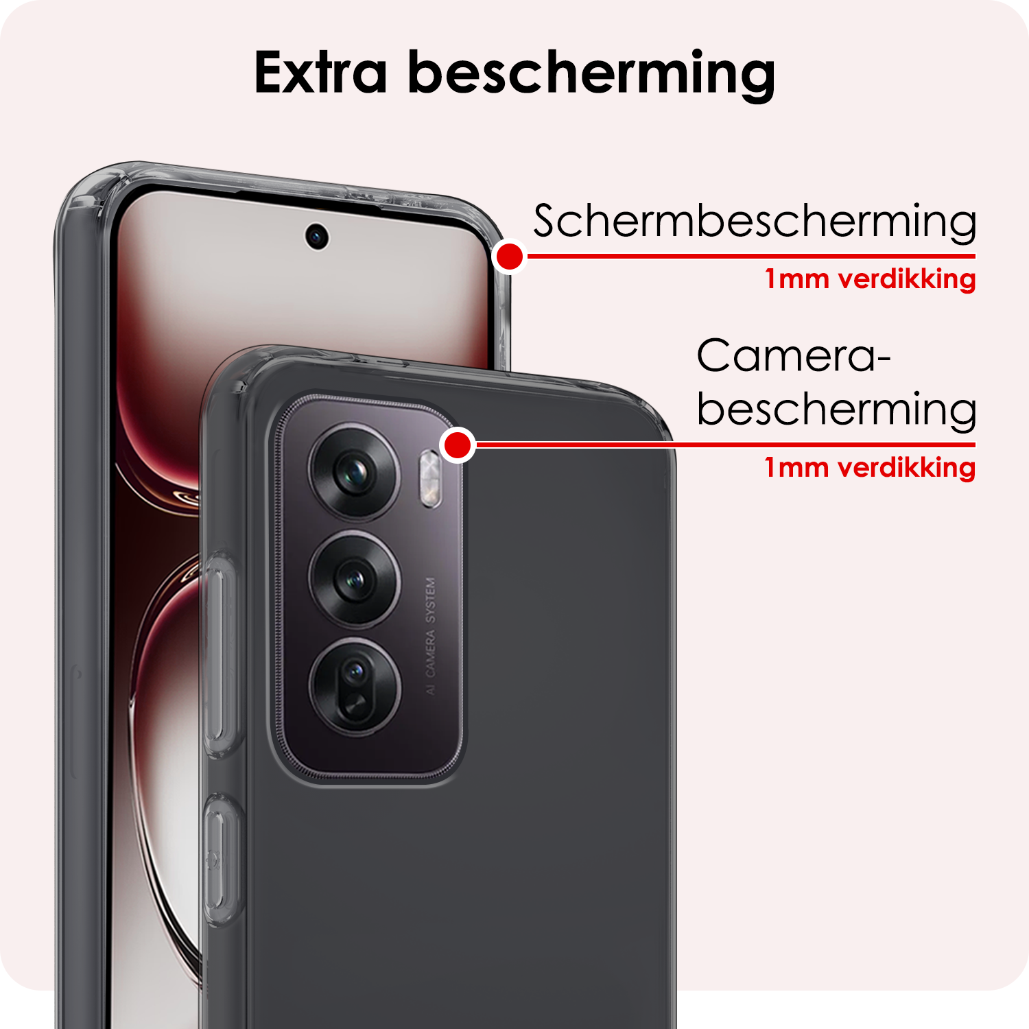 NoXx Hoes Geschikt voor Oppo Reno12 Pro Hoesje Cover Siliconen Back Case Hoes Met Screenprotector - Transparant